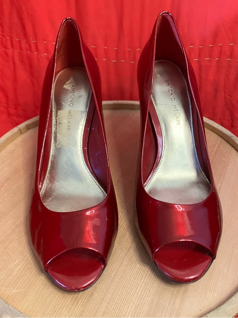 Women’s Red Patent Peep Toe Pump Heels Size 10 - Picture 4 of 11